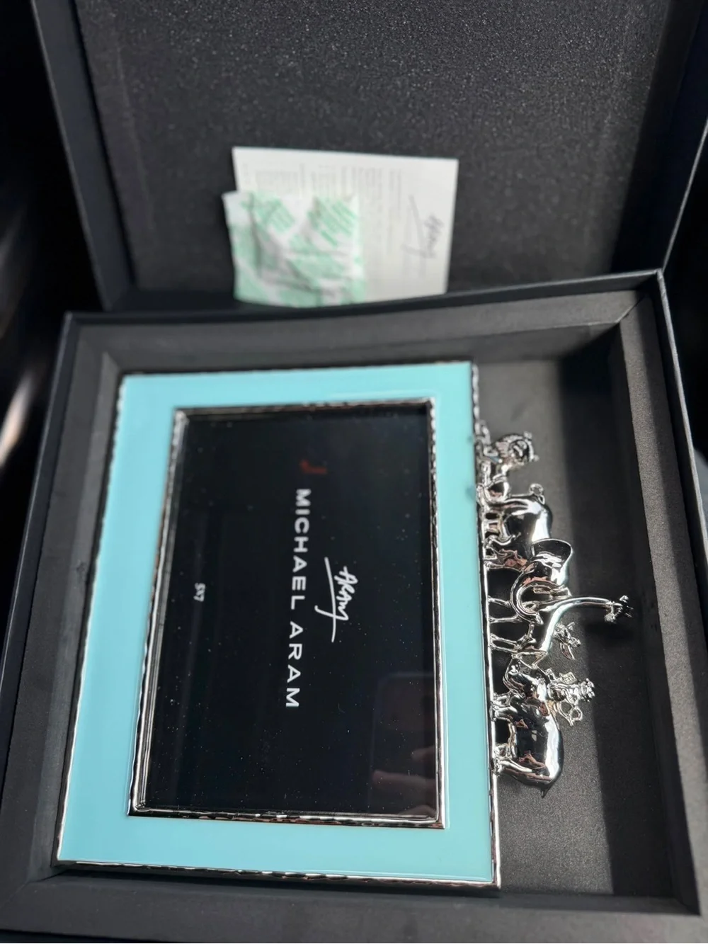 Michael Aram Light Blue Enamel Frame with Silver Animal Accents